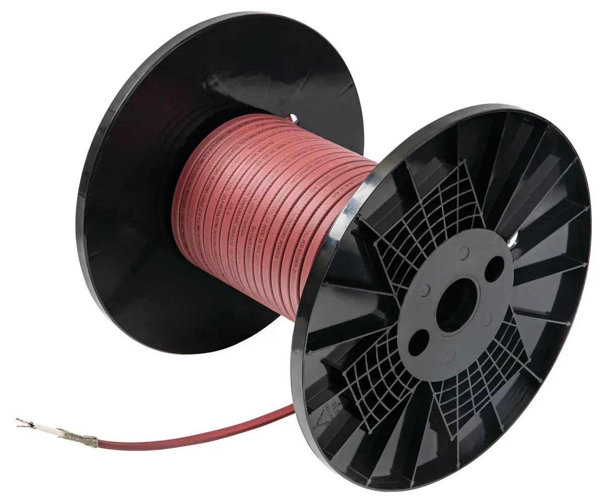 Raychem Wintergard FS-C10-2X self-regulating cable coiled, magenta in colour.