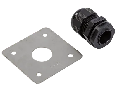 Insulation entry kit comprising of gland and nut and metal plate with pre-drilled connection points.
